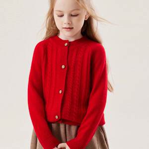 
Consinee cashmere children's red sweater boys' thickened girls' woolen sweater parent-child baby knitted jacket