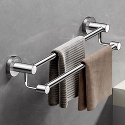 Towel Rack 304 Stainless Steel Towel Bar Bathroom No-Drill Double Rod Drilled Bathroom Hanging Rod Storage Bath Towel Rack
