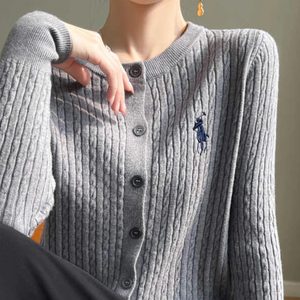 
Zhao Lusi's same style solid color embroidered twist round neck sweater for women spring new single button jacket top