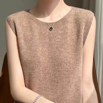 2025 new autumn suspender vest for women with loose slim round neck sweater thin sleeveless base top