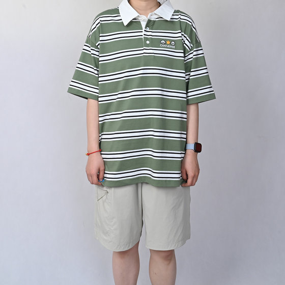 
Converse summer new couple style lapel short-sleeved sports casual all-match striped T-shirt UCK178