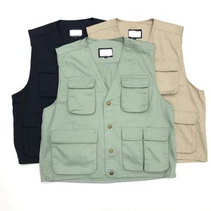 Cotton workwear loose oversized multi pocket vest with Japanese Hong Kong style retro youth fishing jacket jacket trendy