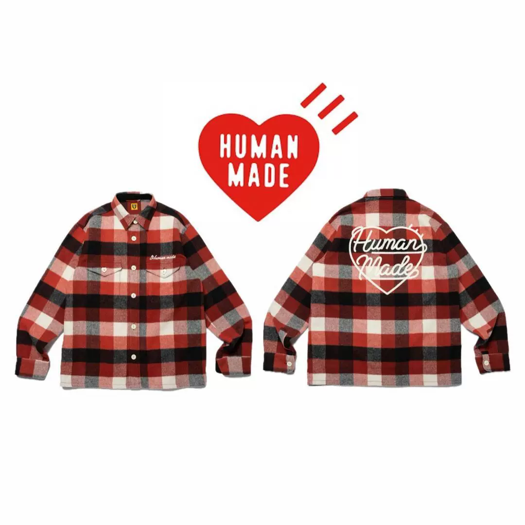 日本代购HUMAN MADE WOOL BEAVERBLOCK格纹羊毛衬衫男款23AW-Taobao