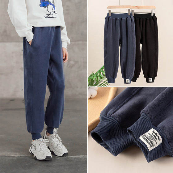 
Children's pants autumn and winter plus velvet warm leggings for boys and girls thickened sweatpants casual simple sports pants trousers