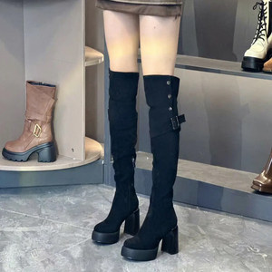 
2026 Autumn and Winter New Style Boots Popular Style Round Toe Waterproof Snap Button Fashionable Versatile Over-the-Knee Boots Thick Heel Long Tube