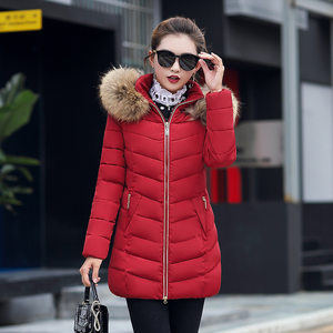 
New Korean winter style women's cotton jacket for women mid-length slim and fashionable large wool collar cotton jacket for women's jacket stock