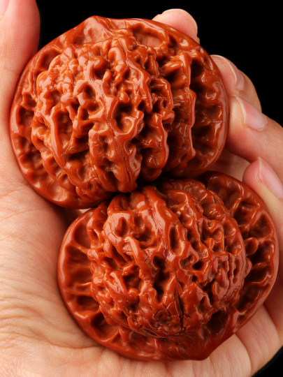 文玩堂：麒麟紋官帽（矮い桩のコレクション級） 文玩核桃 麒麟紋官帽 49mm