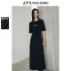 Peacebird letter waist dress 2025 spring new style shiny cotton pleated strap casual T-shirt skirt long A-line