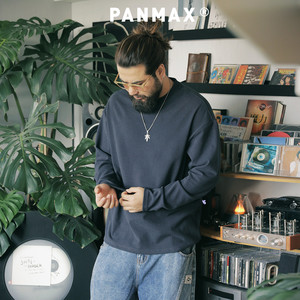 PANMAX潮牌大码男装长袖T恤菠萝格德绒保暖打底衫基础款圆领上衣