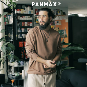 
PANMAX trendy brand plus size men's long-sleeved T-shirt herringbone pattern German velvet long-sleeved commuting inner round neck top