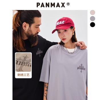 PANMAX trendy brand large size men's clothing 2025 summer new round neck short-sleeved T-shirt trendy versatile top men's embroidery
