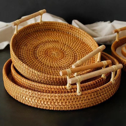 Vietnamese Rattan Storage Basket, Bamboo Fruit Tray, Japanese Bread Basket, Steamed Bun Basket, Living Room Fruit Basket, Handmade Household Tray