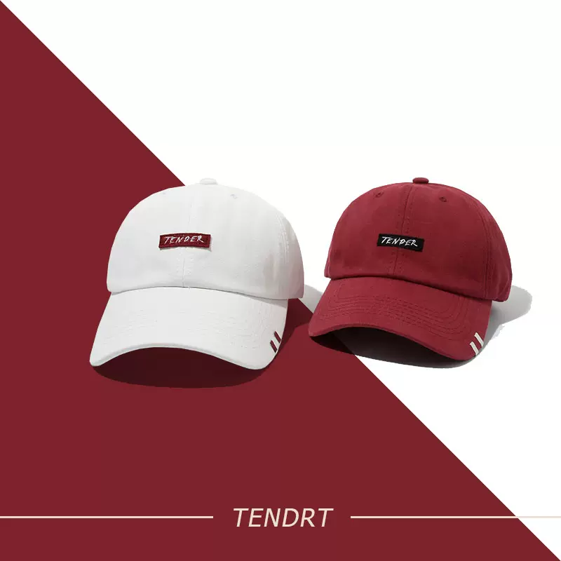 酒红色棒球帽纯棉软顶贴布夏白新款男女情侣原创