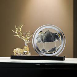 Living Room Entrance Crystal Fortune Deer Quicksand Painting Ornament Tv Cabinet Wine Cabinet High-End Creative Stress-Relief Hourglass Decoration