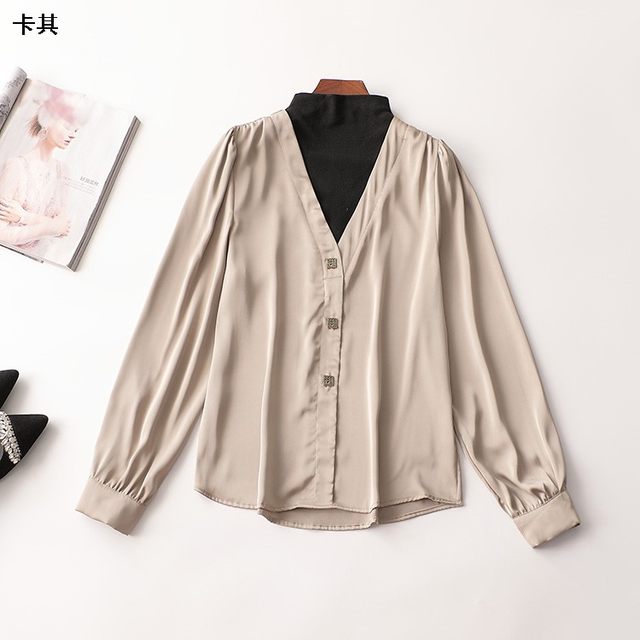 242279 Autumn shirt women's middle long sleeve tall neck
