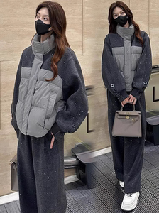 
Fashionable and high-end stand-up collar down jacket for women 2025 winter sequin splicing jacket casual wide-leg pants warm suit