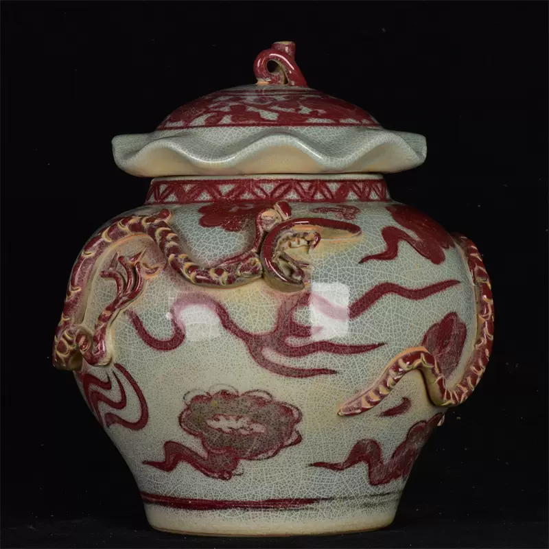 Ka02【中国古玩 大清乾隆年製 獣雙耳 龍鳳凰紋 象嵌 唐