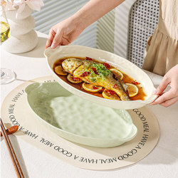 Simple Ceramic Household Double-Eared Fish Plate 2024 New High-End Tableware Oval Fish Dish Special Plate for Steaming Fish