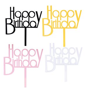 
Acrylic round letter happy birthday cake decoration card insert golden happy birthday baking plug-in