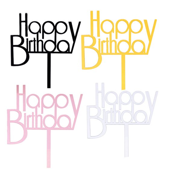 
Acrylic round letter happy birthday cake decoration card insert golden happy birthday baking plug-in