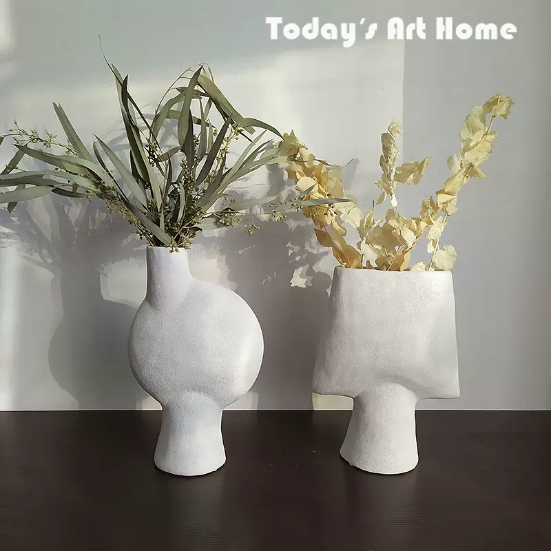 现代极简花瓶陶瓷小众花器侘寂家居北欧法式客厅插花民宿