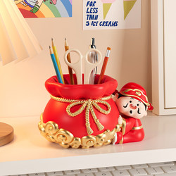 Desktop Creative God of Wealth Pen Holder with a High-End Feel, Small Item for Room Makeover, Bedroom Vanity Makeup Pen Storage Holder