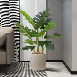 Roman's Mother's Artificial Monstera Potted Plant, Light Luxury Style Indoor Floor-Standing Window Decoration, Fake Green Plant Ornament