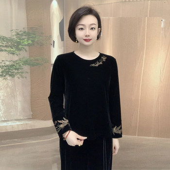 
Chinese style mother velvet embroidered top age-reducing base shirt