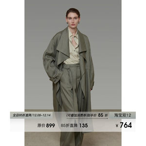 
UNSPOKEN large lapel long windbreaker for women in autumn 2025 new loose straight silhouette draped jacket