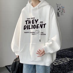 Heavyweight Pure Cotton Spring and Autumn Hooded Sweatshirt for Men, Winter Fleece-Lined and Thickened, Trendy American Casual Loose Student Jacket