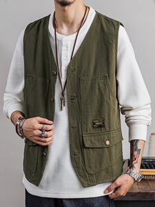 2023 Workers' sleeveless vest men's Japanese multi -pockets wear the shoulder vest retro neutral loose student jacket
