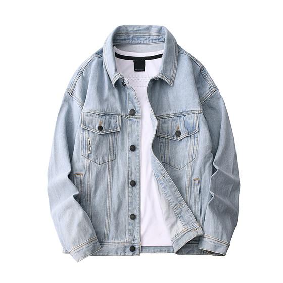 J Home Men's Clothing 2025 Spring New Light Blue Fashion Loose Cotton Comfortable Lapel Denim Jacket Trendy