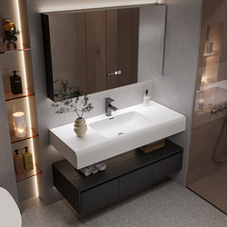 Modern Bathroom Cabinet with Integrated Stone Basin, Light Luxury and Simple Design, Bathroom Sink, Washbasin, and Cabinet Set