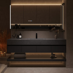 Modern Minimalist Bathroom Cabinet Set, Light Luxury Style, Bathroom Vanity, Washbasin, Rock Slab Hot-Bent Integrated Basin