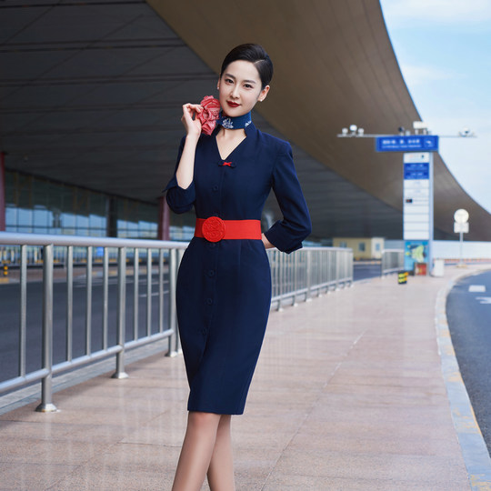 中国東方航空のスチュワーデスの制服 - 夏用の高級ドレス、客室乗務員の面接、職業服