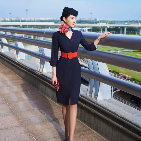 中国東方航空のスチュワーデスの制服 - 夏用の高級ドレス、客室乗務員の面接、職業服