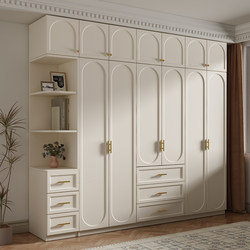 European-Style French Cream-Colored Wardrobe for Home Use in Small Bedrooms, Modern Minimalist Cabinet, Ready-Made Large Wardrobe