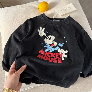 
Children's cartoon T-shirt pure cotton 2026 spring and autumn new style tops for boys and girls, stylish baby loose bottoming shirts, long sleeves