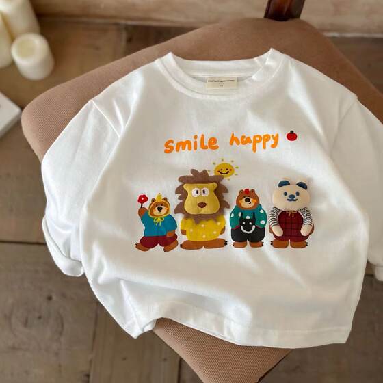 
Children's T-shirt Boy Long Sleeve 2025 Autumn New Children's Animal Top Baby Cartoon Base Shirt Female Style