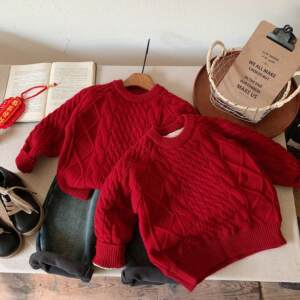 
Children's twist sweater 2025 Year of the Snake Thickened Boys New Year Clothes Festive Baby Solid Color Sweater Women's New Year