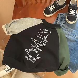 
Boys sweatshirt spring and autumn 2026 new children's contrasting color cartoon long-sleeved T-shirt trendy children's spring tops fashionable