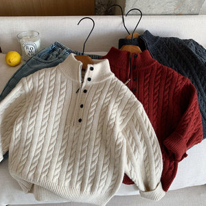 
Children's sweaters for boys and girls thickened knitted sweaters 2025 winter new baby striped twist pullover bottoming shirt to keep warm