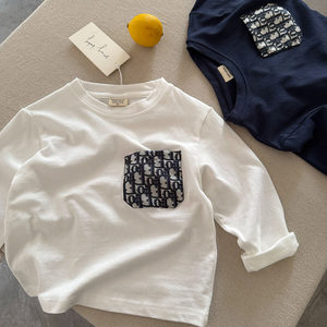 
Children's long-sleeved T-shirt 2026 spring and autumn new style boys' pocket tops Korean style baby trendy brand bottoming shirts for women are handsome
