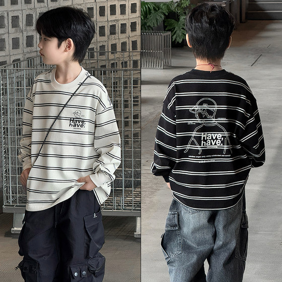 
Big E small e children's clothing 25 autumn top loose Korean striped base shirt handsome boy long-sleeved T-shirt trendy 5527