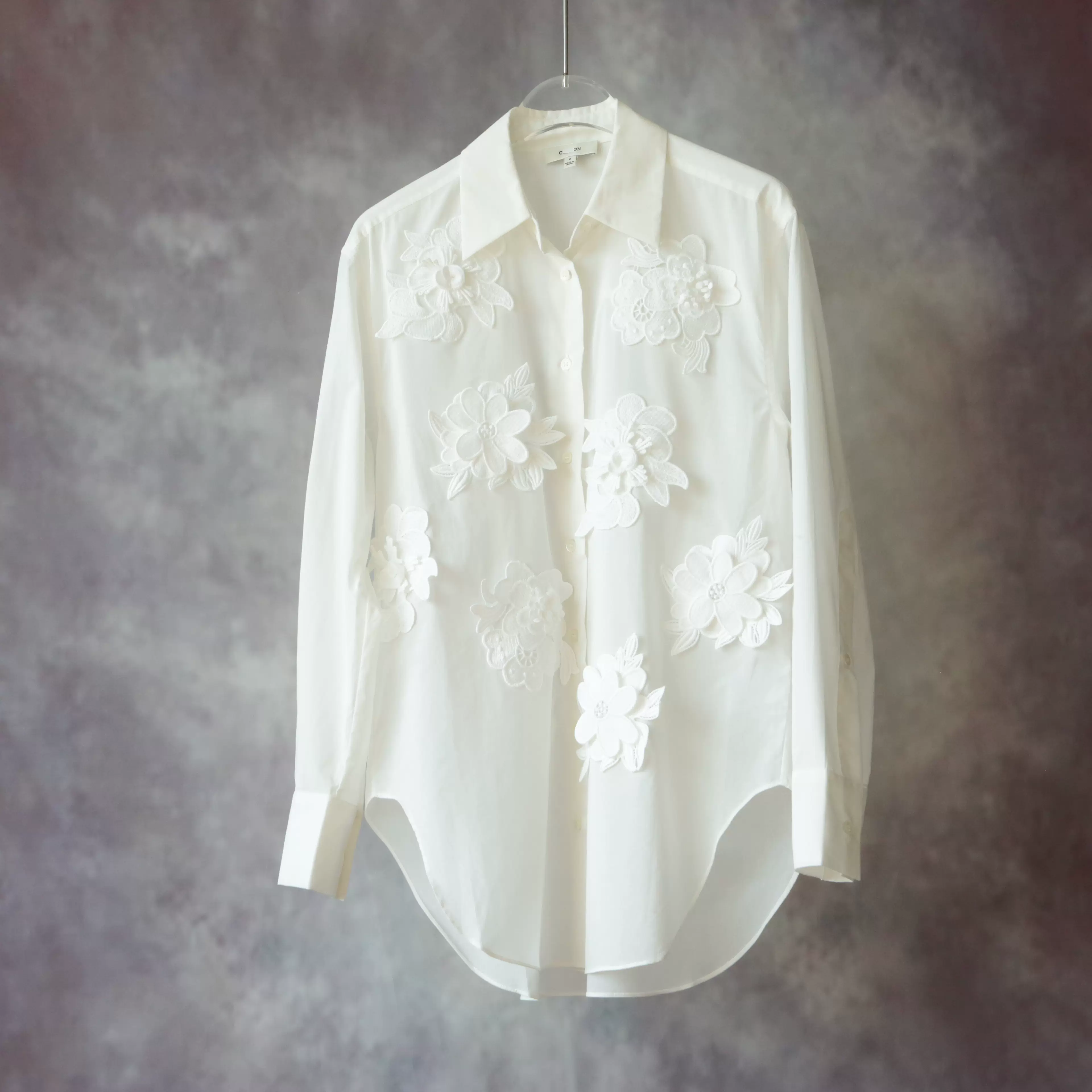 US6/8号A13全棉白色立体花朵装饰珍珠母贝扣衬衫231016-Taobao
