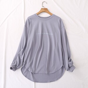 
Japanese single autumn new simple casual versatile letter print arc hem long-sleeved T-shirt bottoming shirt for men and women 23728