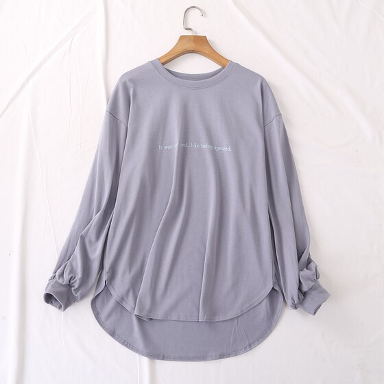 
Japanese single autumn new simple casual versatile letter print arc hem long-sleeved T-shirt bottoming shirt for men and women 23728