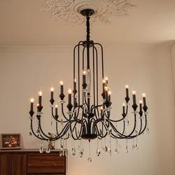 French-Style Vintage Chandelier for Living Room, Mid-Century Staircase, Open-Air Villa, Hollow Duplex, Candle Lamp, Rustic Simple Crystal Lamp
