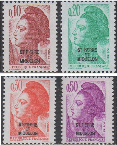 外国邮票，法国自由女神邮票加盖圣皮埃尔和密克隆，4