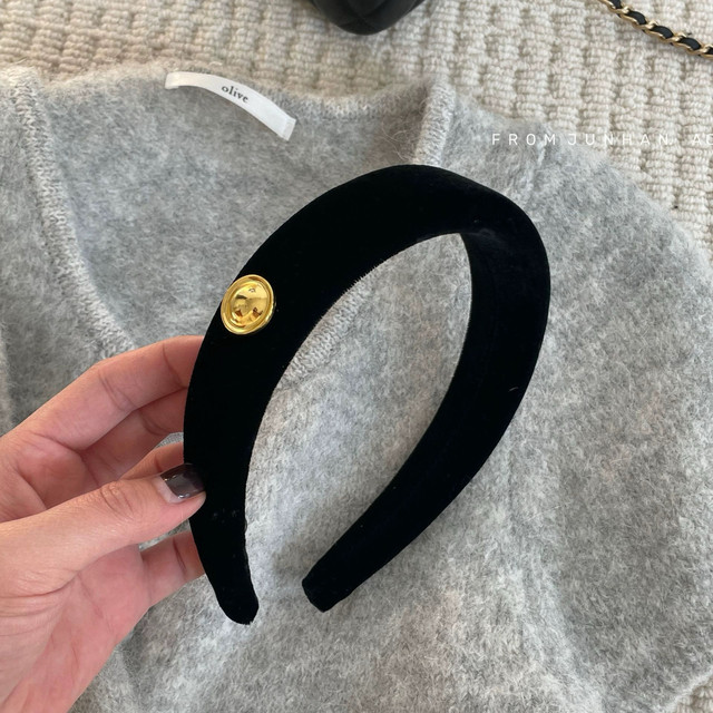 
Partyme handmade retro gold label velvet headband, high-end headband, round face slimming retro hair accessories